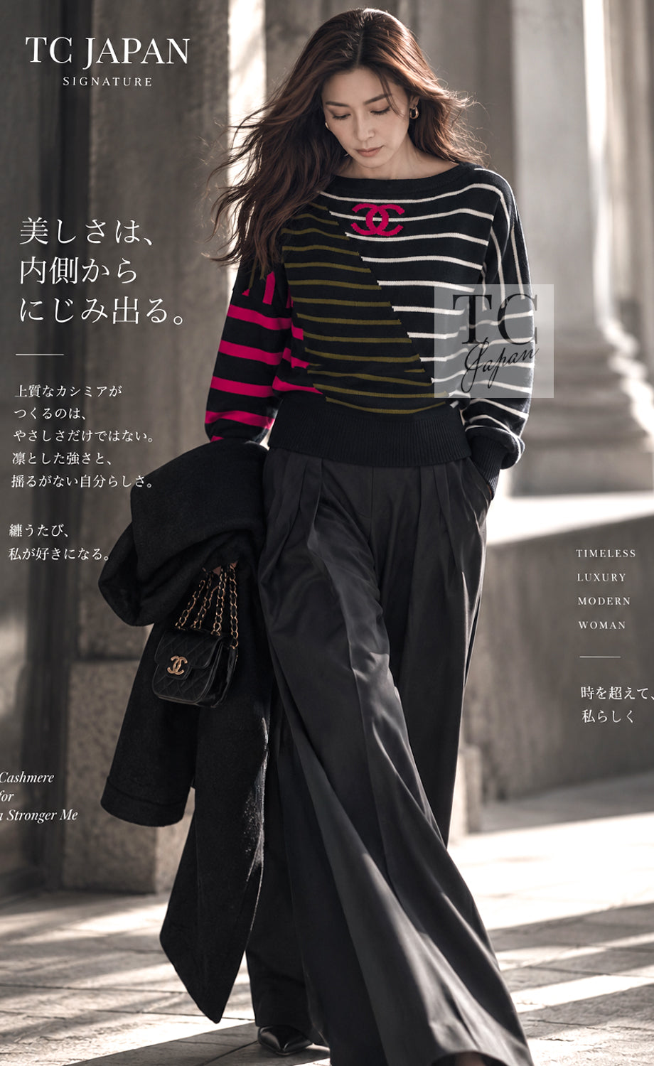 CHANEL 20C Dark Navy Fuchsia White CC Logo Cashmere Sweater 34 36 | TW