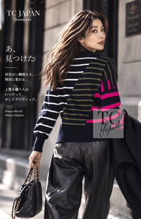 CHANEL 20C Dark Navy Fuchsia White CC Logo Cashmere Sweater 34 36 | TW