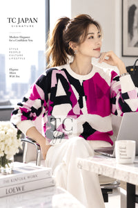 CHANEL Sweater 21PS Ivory White Magenta Pink Coco Mark Cashmere Knit 34 36 38 | TW