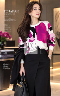 CHANEL Sweater 21PS Ivory White Magenta Pink Coco Mark Cashmere Knit 34 36 38 | TW