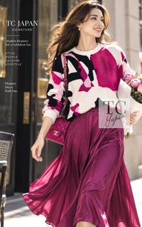 CHANEL Sweater 21PS Ivory White Magenta Pink Coco Mark Cashmere Knit 34 36 38 | TW