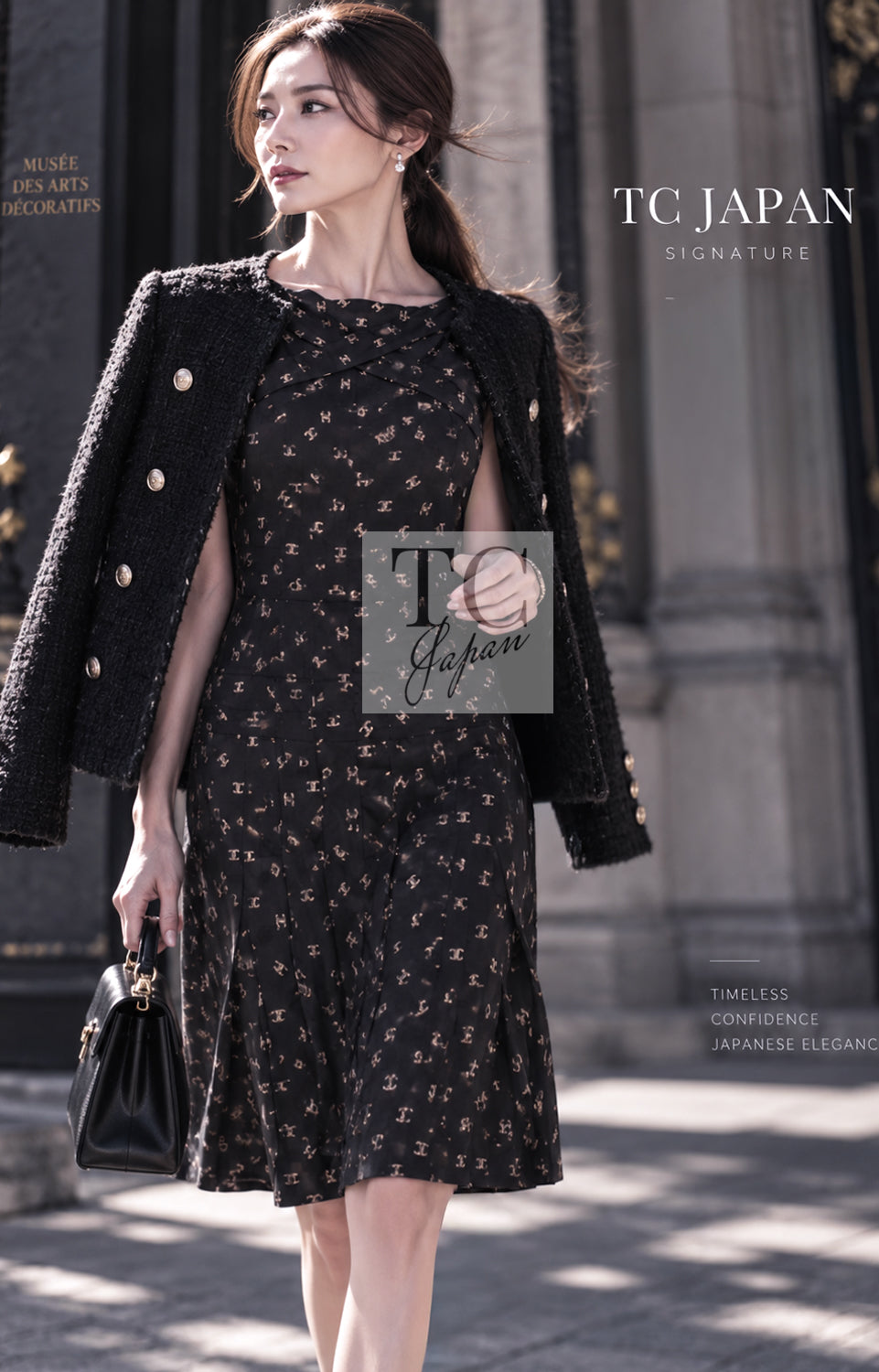 CHANEL Dress 12A Smokey Brown Gray Silk All-Over CC Logo 36 | INTL