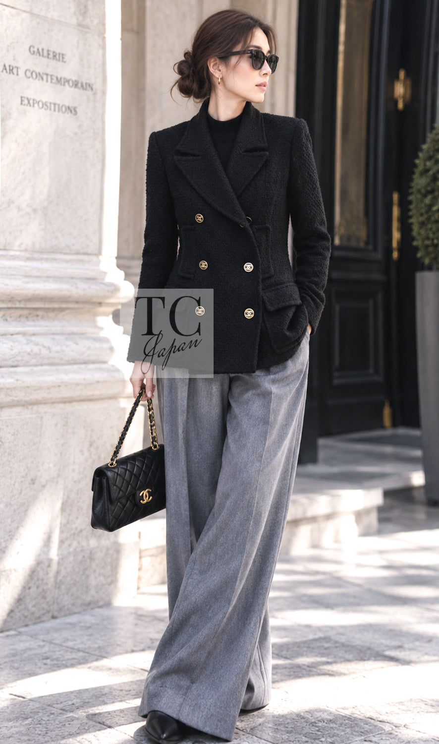 シャネル ジャケット コート CHANEL 01A ブラック ダブル ウール 38 42