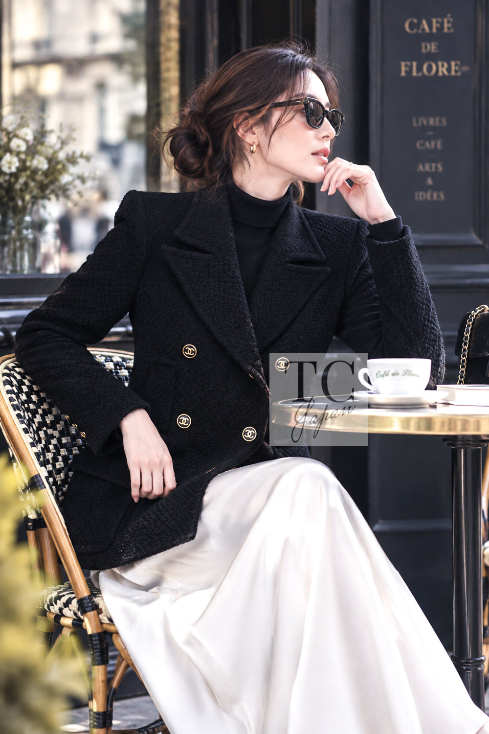 シャネル ジャケット コート CHANEL 01A ブラック ダブル ウール 38 42