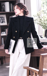 シャネル ジャケット コート CHANEL 01A ブラック ダブル ウール 38 42