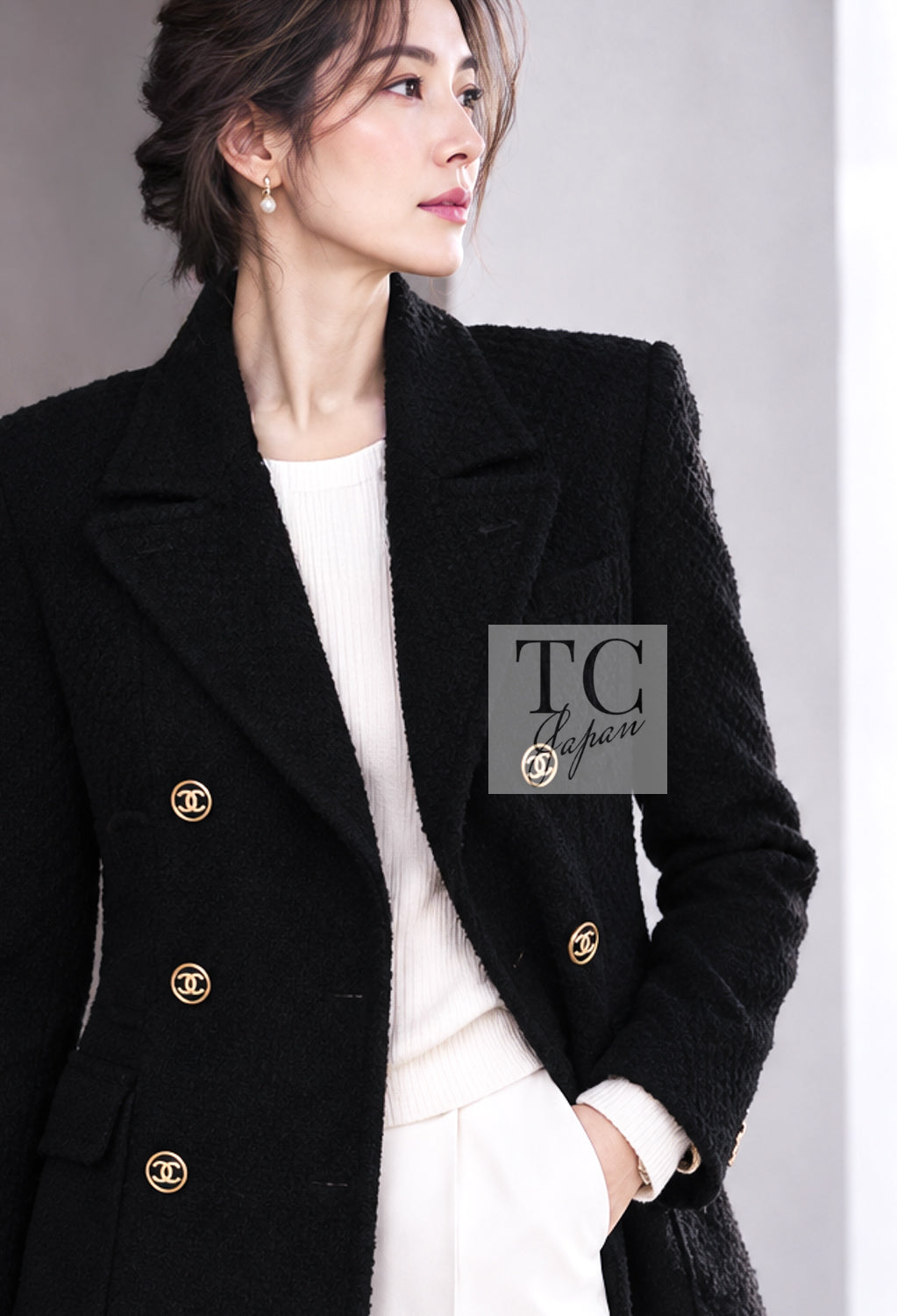 シャネル ジャケット コート CHANEL 01A ブラック ダブル ウール 38 42