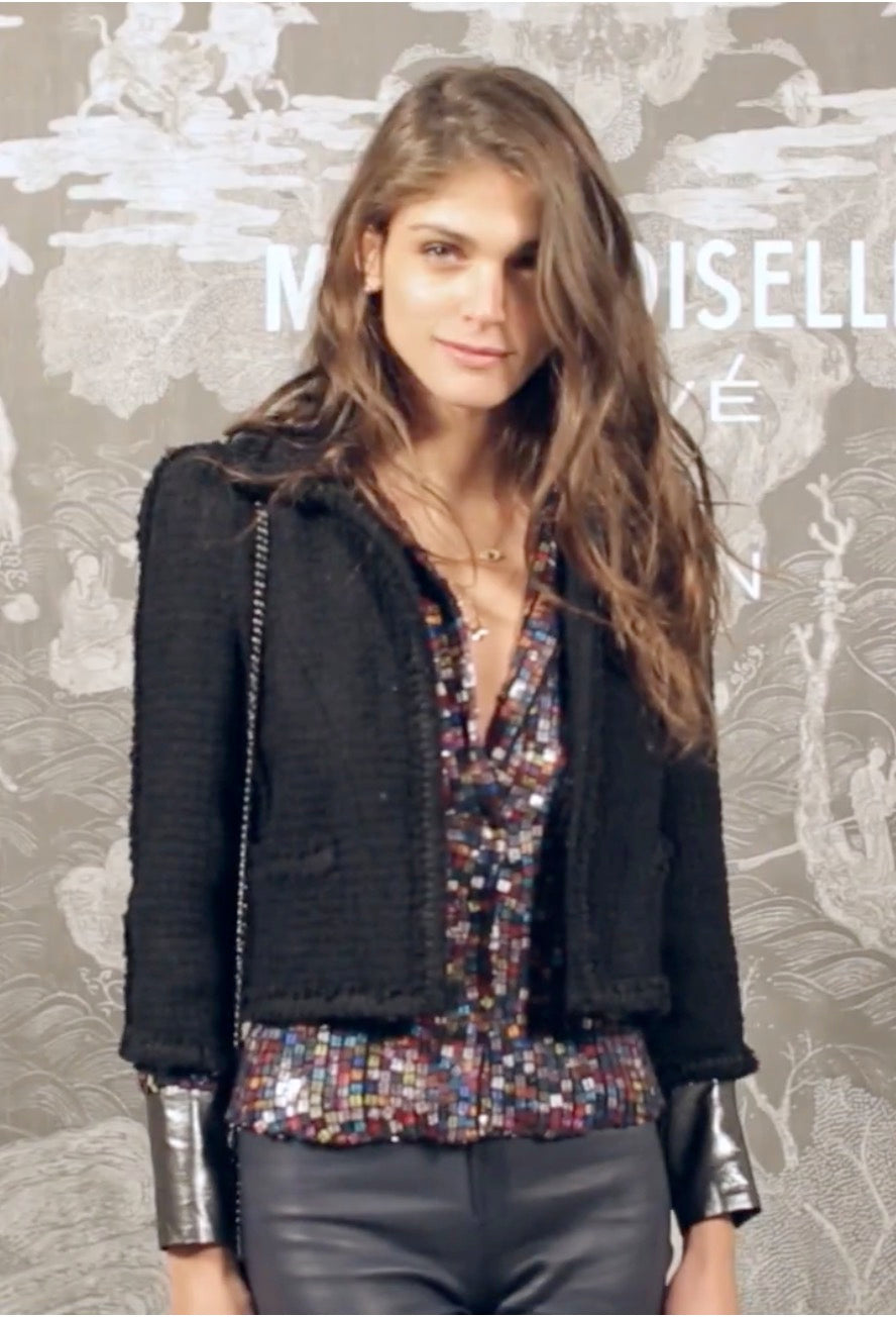 CHANEL Jacket Top Skirt Suit Set 09A Black Wool Lion Buttons Tweed Victoria Beckham 40 42 | TW