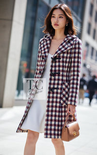 CHANEL Coat 06A Red Blue Ivory Wool Plaid Duffle 40 | UK
