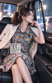 CHANEL Dress 15S Multicolor Keira Knightley CC Logo Tweed 38 | INT