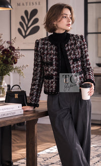 シャネル ジャケット CHANEL 02A ボルドー ブラウン ブラック スパンコール ツイード ミックス 38