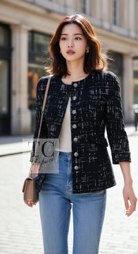 シャネル コート ジャケット CHANEL 18PA ブラック ホワイト 襟なし ココボタン ノーカラー 34