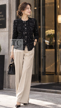 シャネル コート ジャケット CHANEL 18PA ブラック ホワイト 襟なし ココボタン ノーカラー 34