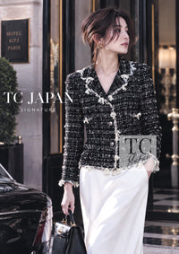 CHANEL Jacket 05C Black Creme Fringe Trimmed Tweed Cream 36 38 | US