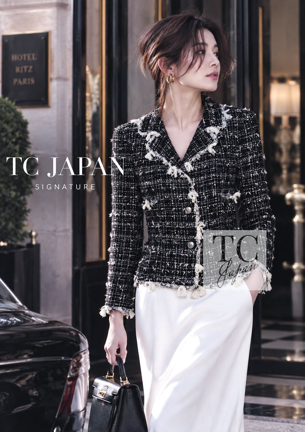 CHANEL Jacket 05C Black Creme Fringe Trimmed Tweed Cream 36 38 | US