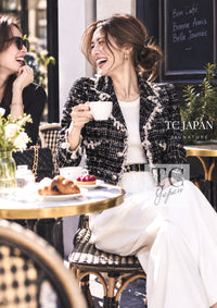 CHANEL Jacket 05C Black Creme Fringe Trimmed Tweed Cream 36 38 | US
