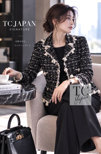 CHANEL Jacket 05C Black Creme Fringe Trimmed Tweed Cream 36 38 | US
