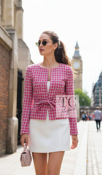 CHANEL Jacket 14S Navy Check Collarless Cotton Tweed 34 | INT