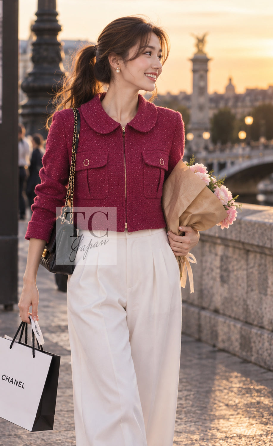 CHANEL Jacket 16A Magenta Pink Metallic Zipper Tweed 36 38 | HK