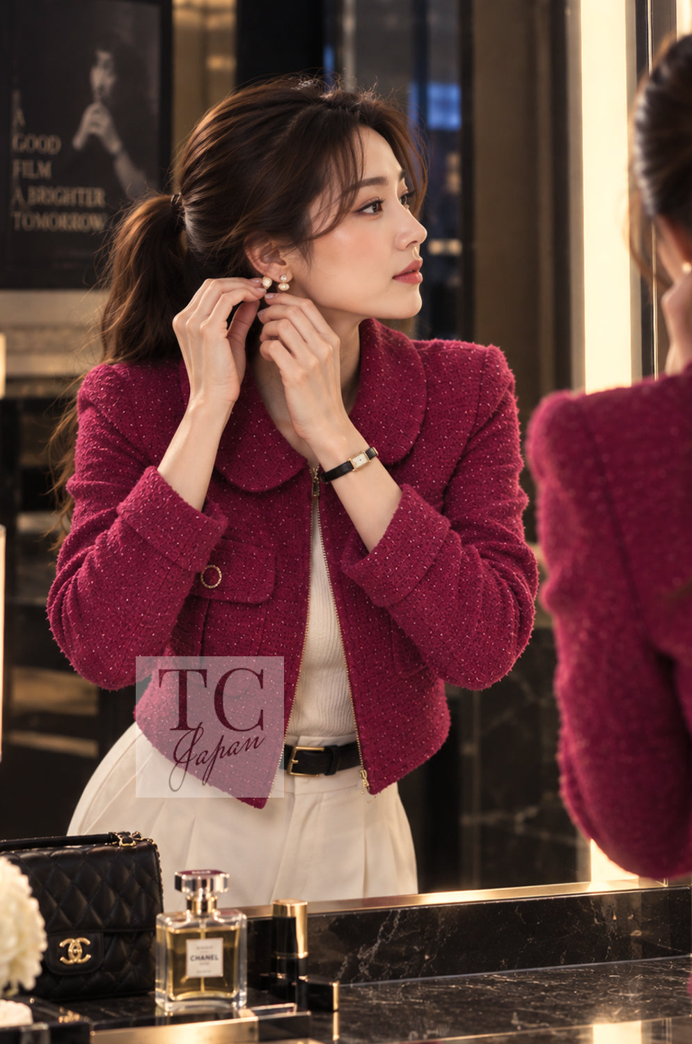 CHANEL Jacket 16A Magenta Pink Metallic Zipper Tweed 36 38 | HK