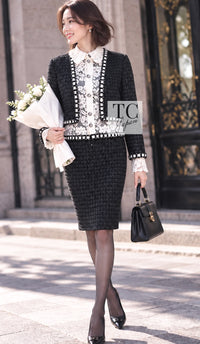 CHANEL Dress 16PF Dark Navy Ivory Fantasy Tweed Lace 34 36 | HK