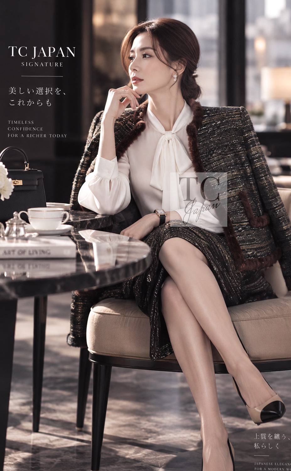 シャネル ジャケット スカート スーツ CHANEL 05A ブラック グレー トリム ツイード チャコール ラビット ファー 38 42