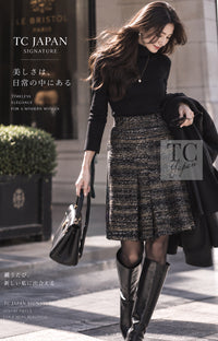 CHANEL Skirt 05A Black Charcoal Gray Wool Silk Mohair Tweed 42 | TW