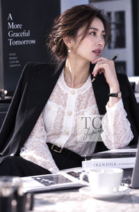 CHANEL Jacket Top Blouse 15S White Flower Lace Cotton 38 | TW
