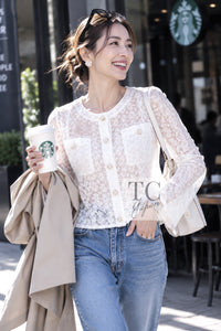 CHANEL Jacket Top Blouse 15S White Flower Lace Cotton 38 | TW