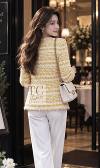 CHANEL Jacket 18S Yellow Ivory Cotton Wool Tweed 40 42 | UK