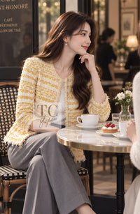 CHANEL Jacket 18S Yellow Ivory Cotton Wool Tweed 40 42 | UK