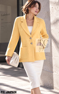 CHANEL Jacket 99C Soft Yellow CC Button Wool Tweed 38 40 | HK