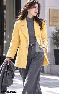CHANEL Jacket 99C Soft Yellow CC Button Wool Tweed 38 40 | HK