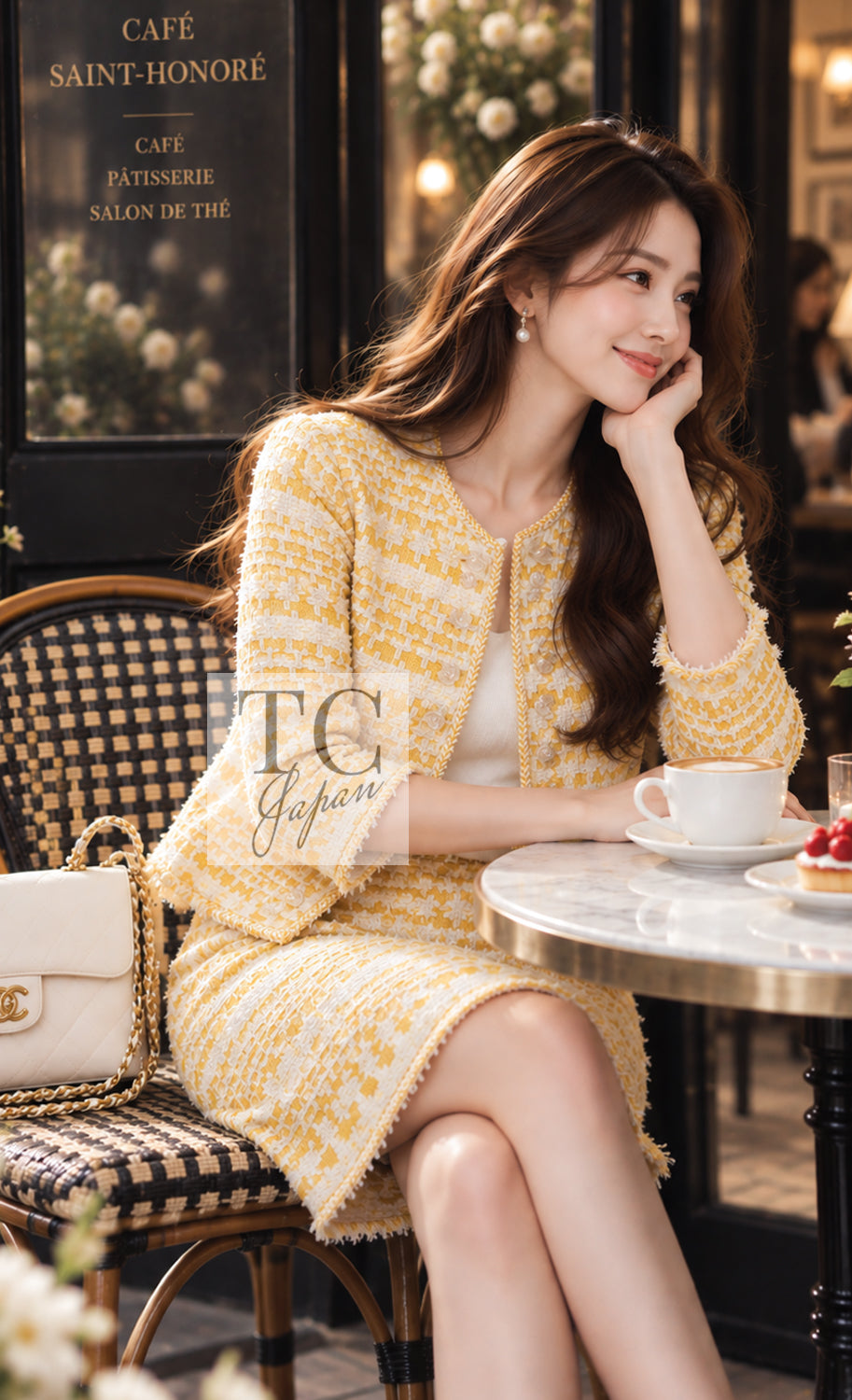 CHANEL Jacket Skirt Suit 18S Yellow Ivory Cotton Wool Tweed 38 | US