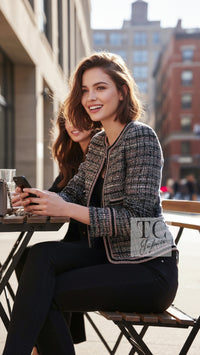 CHANEL Jacket 18PF Black Gray Pink Silver Metallic Tweed 40 42 | HK