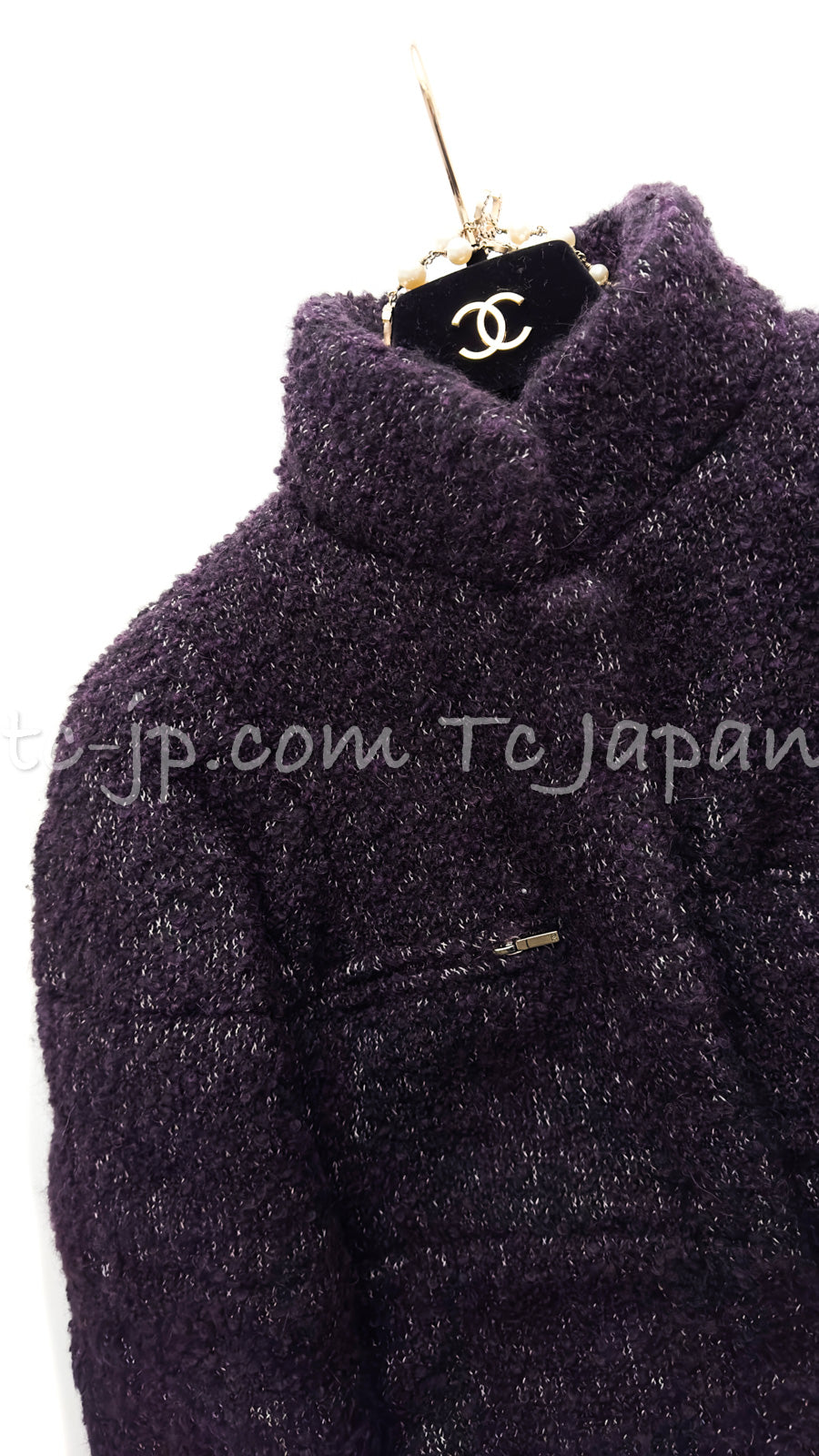 CHANEL 14A Bordeaux Wine Dark Purpke Zip up Alpaca Puffer Coat 36 シャネル  ボルドーワイン ダークパープル アルパカ コットン ジッパー中綿コート 即発