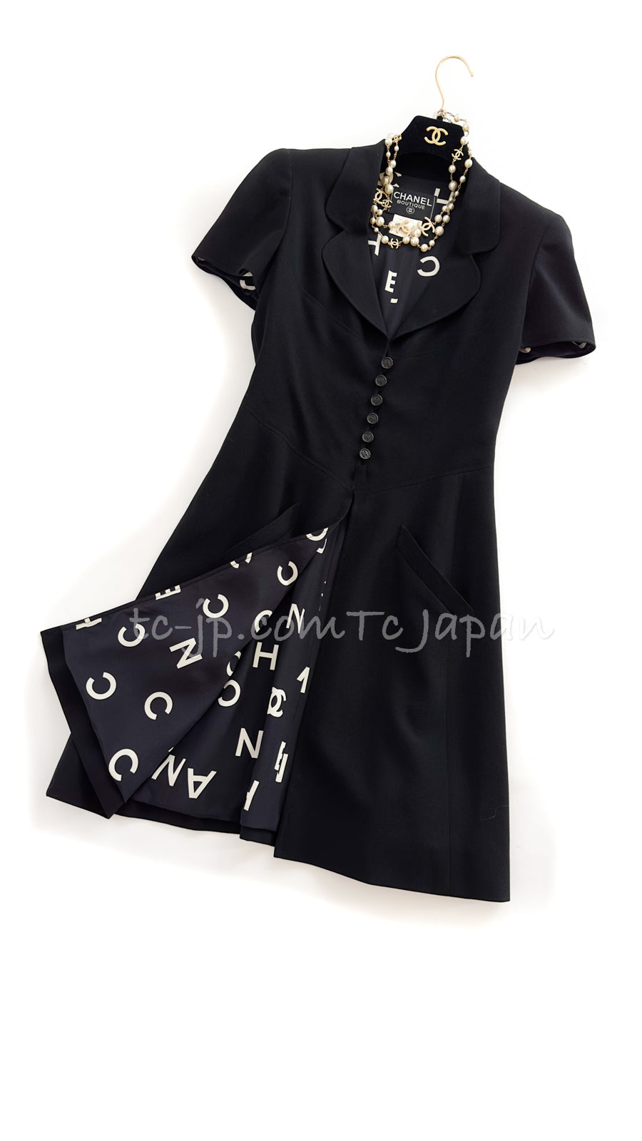 シャネル ヴィンテージ コート CHANEL ブラック シルク CCロゴ