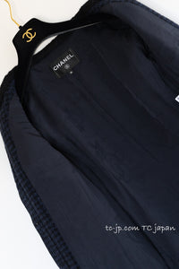 CHANEL 17B Navy Black BIG CC Logo Belt Jacket Coat 36 シャネル ネイビー・ブラック・ビッグ CCロゴベルト付 ノーカラー ジャケット コート 即発