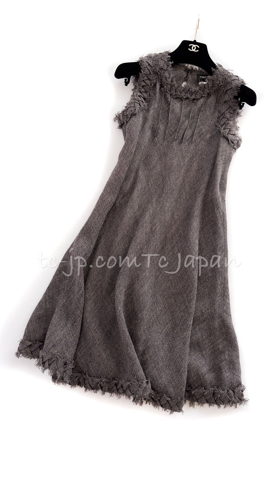 CHANEL 10A Milla Jovovich Gray Linen Alpaca Sleeveless Dress 34 36 シャネル  グレー・麻・アルパカ・ノースリーブ・女優着用ワンピース 即発