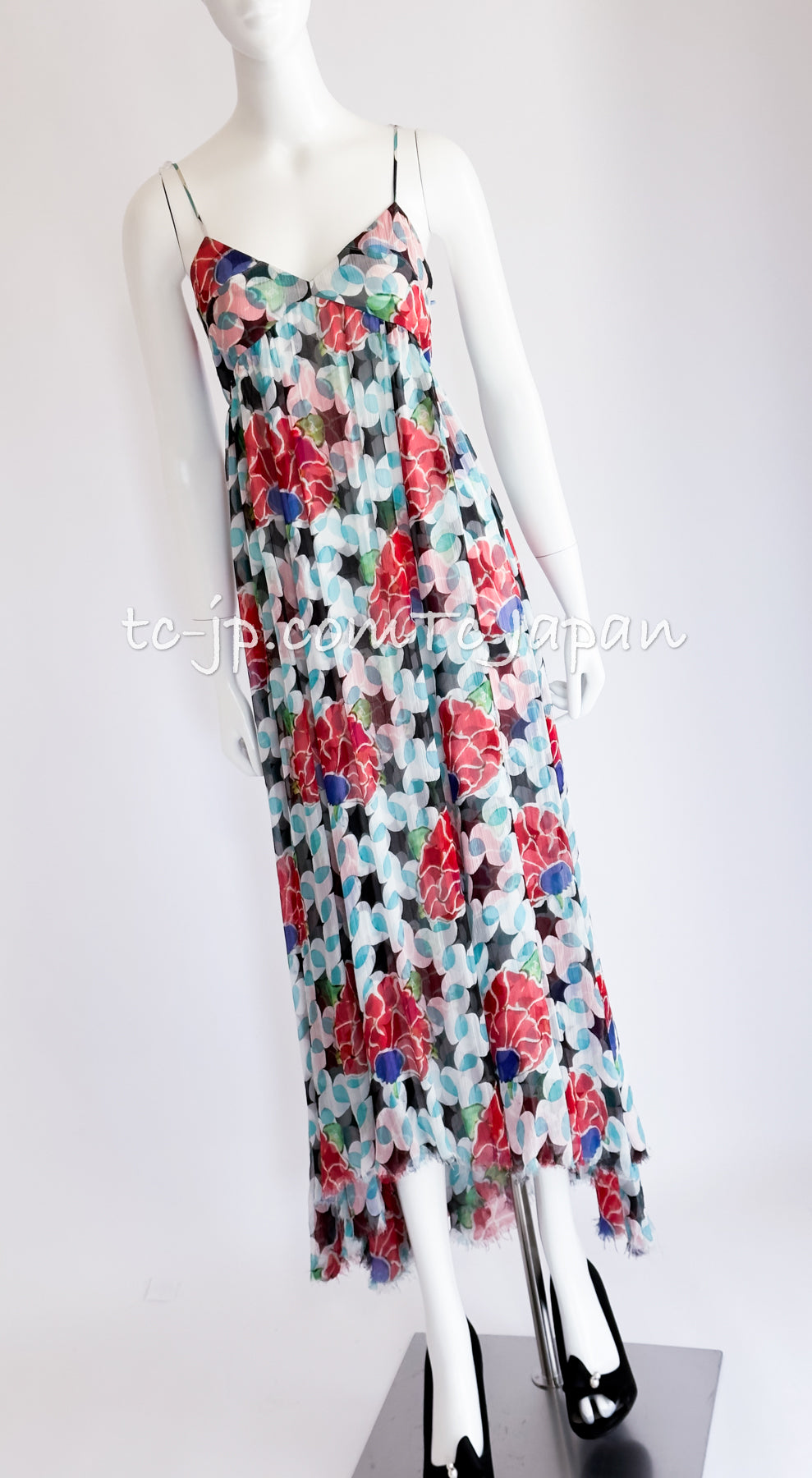 CHANEL 15C Flower Print Silk Maxi Dress 34 シャネル 花柄シルク・マキシ・キャミソールワンピース 即発