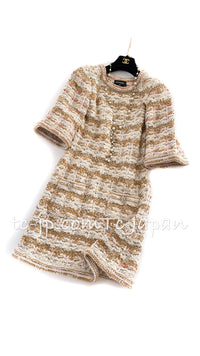 CHANEL 15C Camel Creme Pink Knit Dress 38 シャネル キャメル・クリーム・ニット・ワンピース