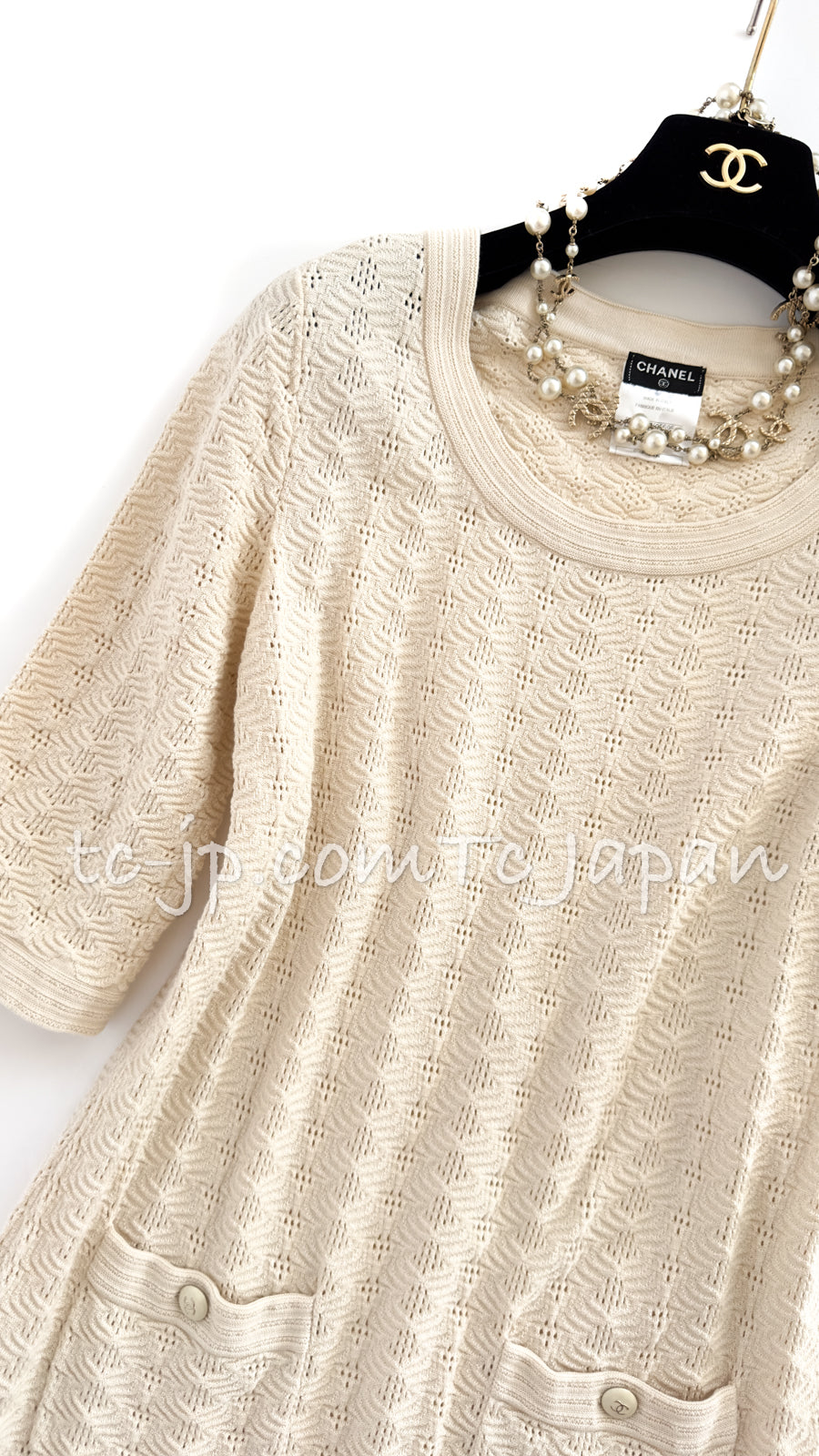 シャネル ニット・ワンピース CHANEL 13S Black Cream Cotton knit