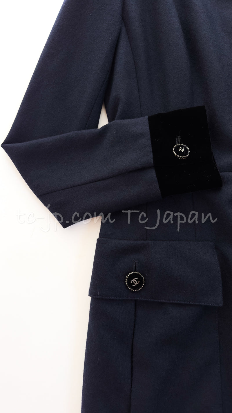 CHANEL 13B Dark Navy Black CC Buttons Wool Cashmere Dress 34 シャネル ダークネイビー ブラック ココボタン ウール カシミア ワンピース 即発