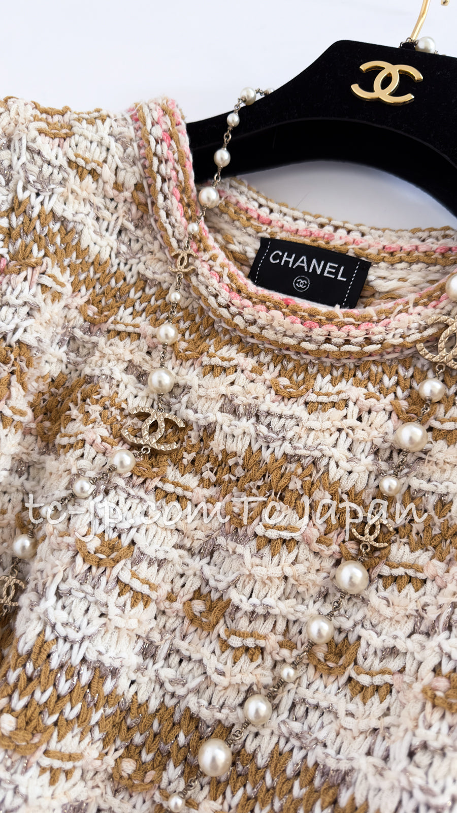 CHANEL 15C Camel Creme Pink Knit Dress 38 シャネル キャメル・クリーム・ニット・ワンピース 即発