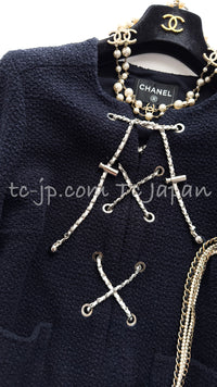 CHANEL 21PS Navy Chain Link Accent Cotton Dress 34 シャネル ネイビー チェーン装飾  コットン  ワンピース 即発