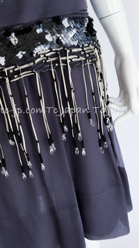 CHANEL 02A Lavender Gray Beads Sequins Collectible Silk Dress 34 36 シャネル ラベンダー・グレー・豪華装飾・ビーズ・スパンコール・コレクティブル・シルク・ワンピース・ドレス 即発