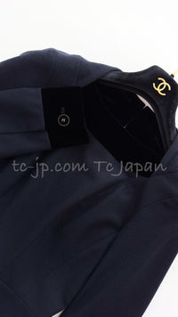 CHANEL 13B Dark Navy Black CC Buttons Wool Cashmere Dress 34 シャネル ダークネイビー ブラック ココボタン ウール カシミア ワンピース 即発