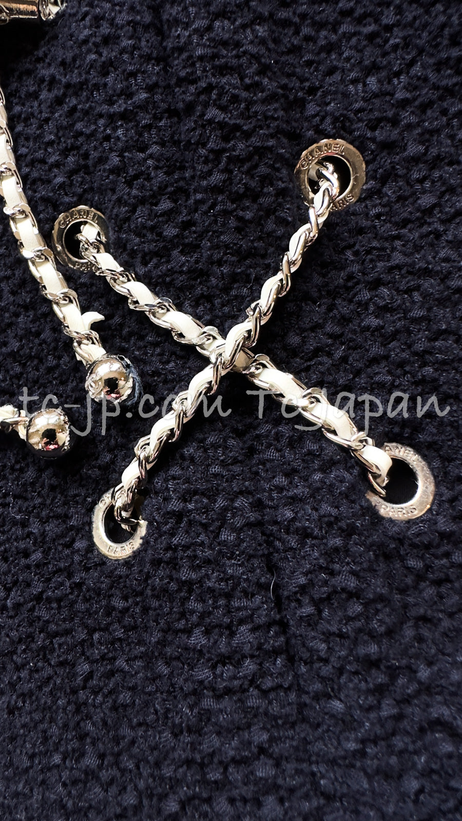 シャネル ワンピース CHANEL ネイビー チェーン装飾 コットン 21PS