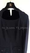 CHANEL 13B Dark Navy Black CC Buttons Wool Cashmere Dress 34 シャネル ダークネイビー ブラック ココボタン ウール カシミア ワンピース 即発