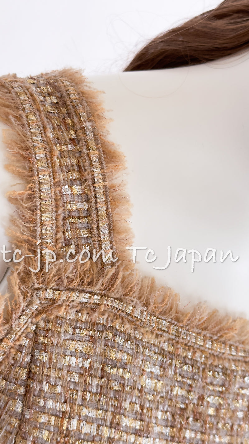 CHANEL 05S Gold Metallic Woven Tweed Dress 38 40 シャネル ゴールド メタリック ツイード ワンピース 即発
