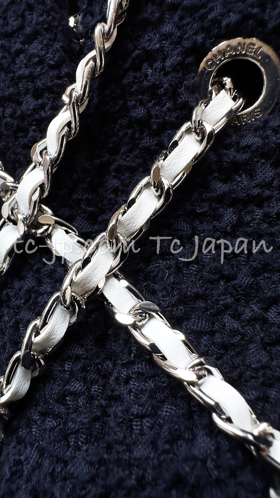 CHANEL 21PS Navy Chain Link Accent Cotton Dress 34 シャネル  ネイビー・チェーン装飾・コットン・ワンピース 即発